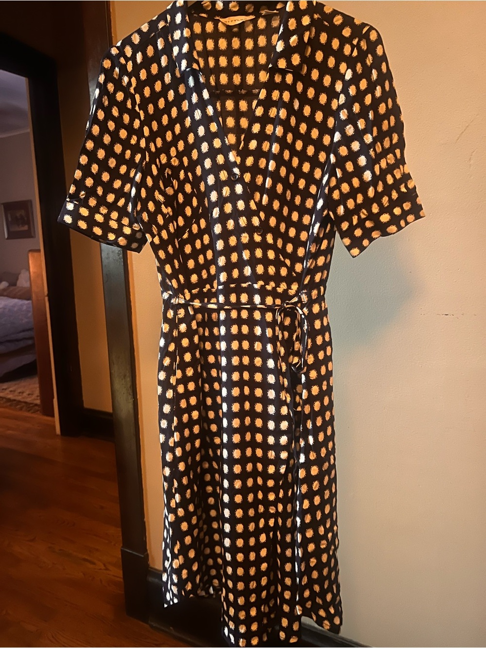 Anthropologie Black Polka Dot Wrap Midi Dress